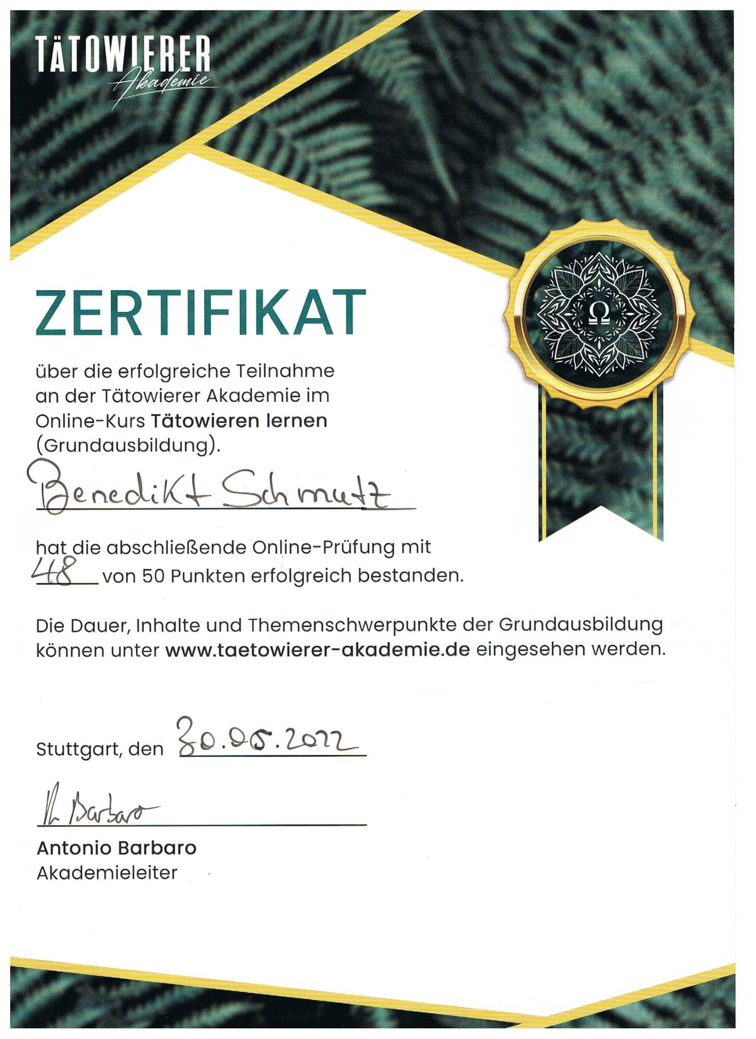 Tätöwierer-Zertifikat 2022